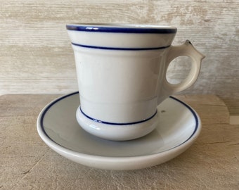 Vintage Brûlot Coffee Cup and Saucer, French Utility Cafe Cup and Saucer. Thick porcelain traditional French cafe coffee cup and Saucer