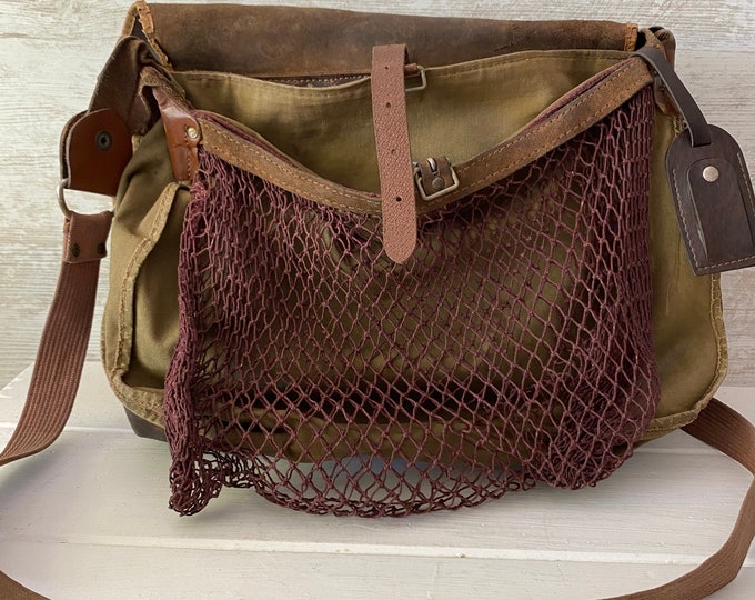 Vintage Hunting Bag. Leather and Canvas Game Bag, French Game, Hunting