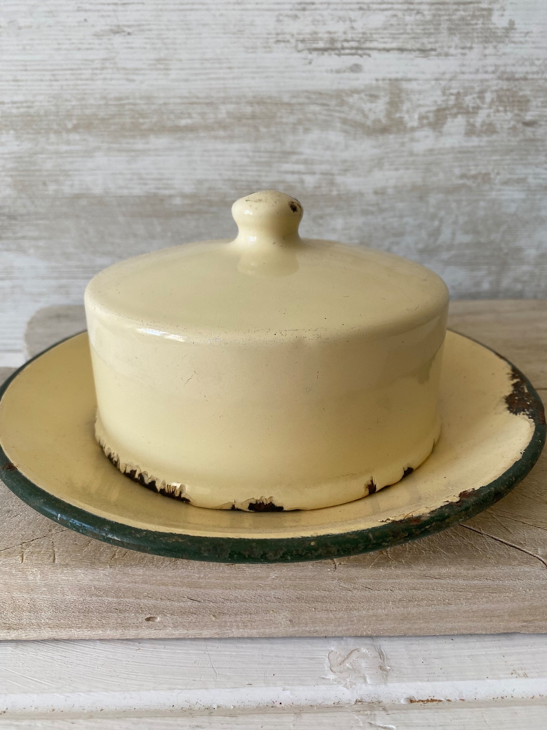 Antique Enamel Butter Dish Old Cream Enamel Butter or Cheese Etsy