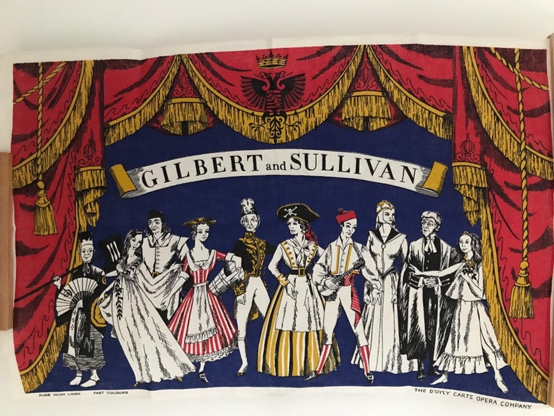 Vintage Irish linen tea towel featuring The Opera of Gilbert | Etsy