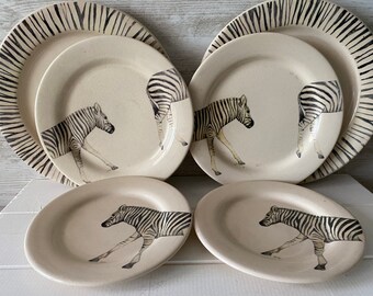Kitchen Plates Handmade Plate Zebra Kitchen Plates Vintage Plates Ceramic serving dish set Pottery serving dish,plate set