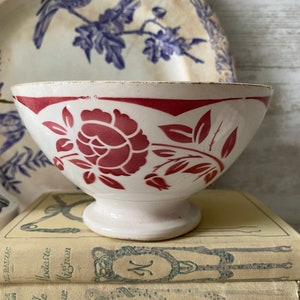 Vintage French Cafe au Lait Bowl , French Coffee Bowl  ,French Rose Red  flowers. Vintage French coffee bowl, made in France by Digoin.