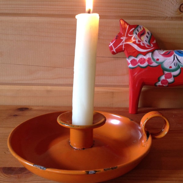 Fabulous French Rare Orange   Candle holder Chamber stick in lovely Shabby Chic condition.
