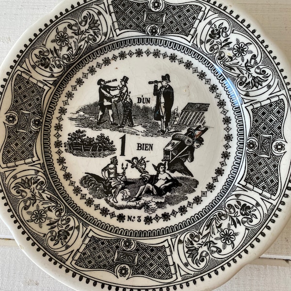 Vintage Gien Rebus Puzzle Plate or Talking Plate. Gien Number 3 French Rebus Plate