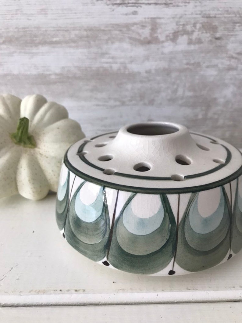 1970s Vintage Jersey Pottery Posy Vase in green and cream Etsy