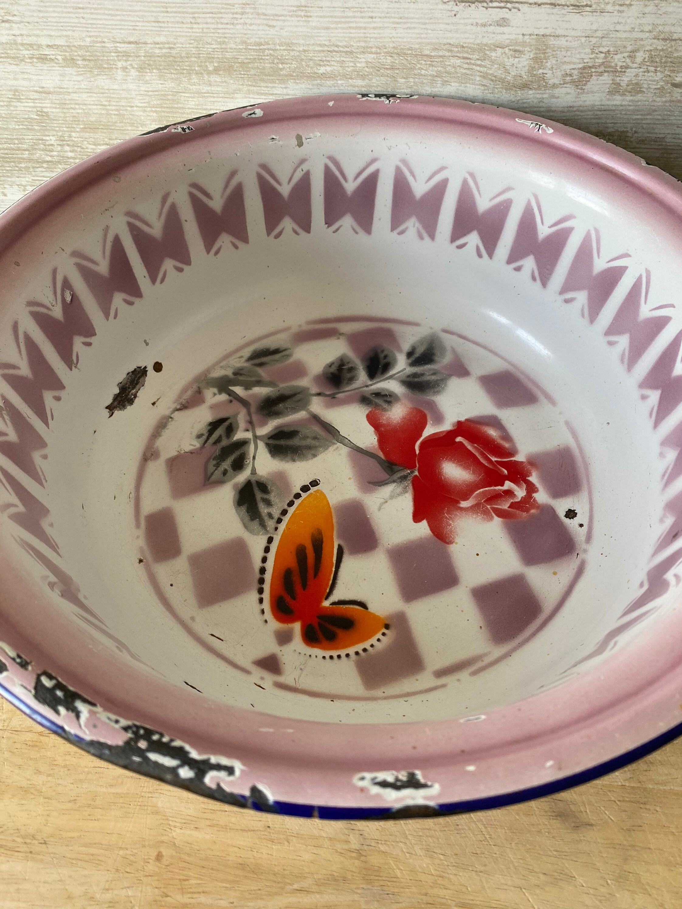 Shabby Vintage enamel wash bowl Made in China by Swallow Brand Etsy