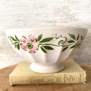 Vintage French Cafe au Lait Bowl: Pink Floral Coffee Bowl, Large Size