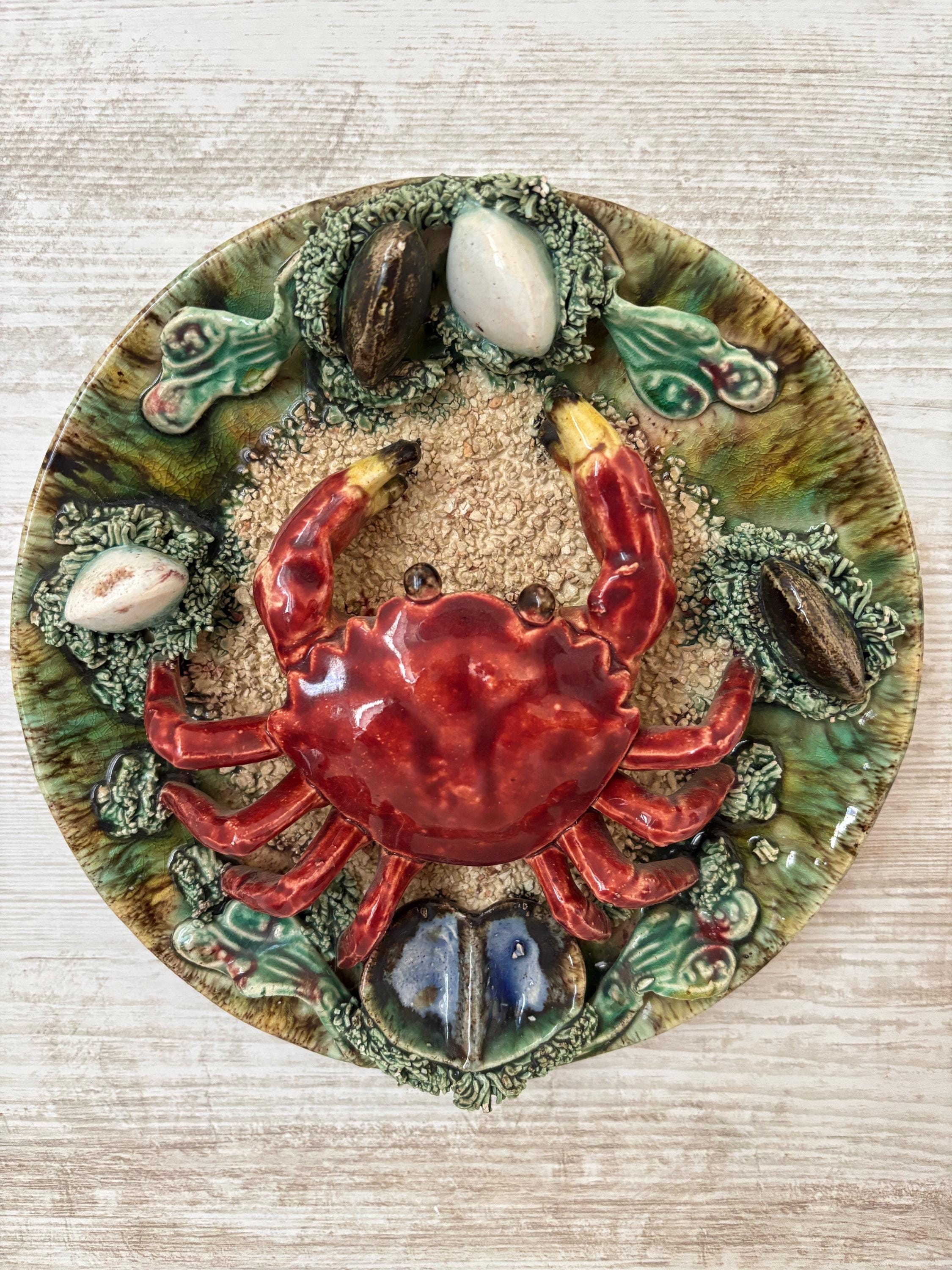 カニと魚の手描き陶器皿6枚セット カニと魚の手描き陶器皿6枚セット