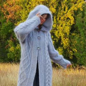 Made to Order Hand Knit Mohair Cardigan in Graphite Bluish