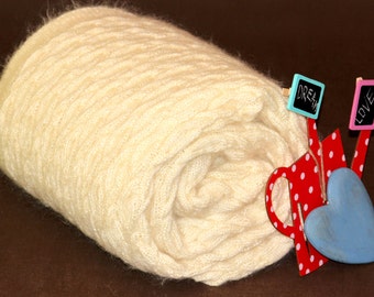 Designer Thick Hand Knitted Blanket Sweater Mohair Fuzzy Beadspread Bedcover Throw Off White Guilt MADE to ORDER