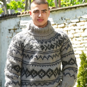 Designer Hand Knitted Wool Icelandic Sweater, Norwegian Pullover, Soft Turtleneck Men Jersey, Gift for Him by EXTRAVAGANTZA READY to SHIP