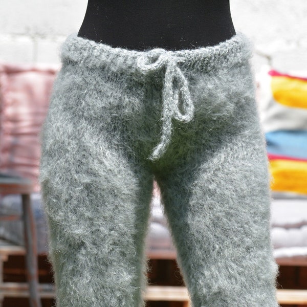 Ontwerper gebreide mohair broek, grijze merino beenwarmers, fuzzy handgebreide effen legging, fetish broek van Extravagantza * KLAAR om te verzenden *