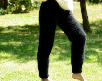 Hand Knitted Mohair Pants Sweater Black Color Legwarmers Fetish Leggings MADE to ORDER