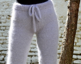 Pantaloni Morbidi In Mohair Avorio Scalda Gambe Fatti A Mano SuperTanya Taglia Unica