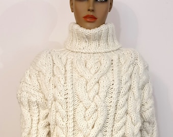 Designer Hand Knitted Wool Sweater Turtleneck Jumper soft Wool Jersey by Extravagantza