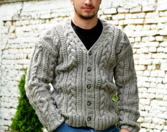 Hand-knit Cable Cardigan, Unisex Warm Sweater, Knit Jacket - Etsy