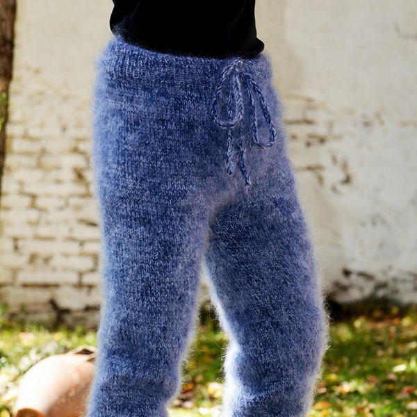 Handgestrickte Mohair Hose, Designer Schlichte Hose, Weiche Lange Stulpen, Blaue mix Bein Pullover, Ski Winter Männer / Frauen Hosen von EXTRAVAGANTZA