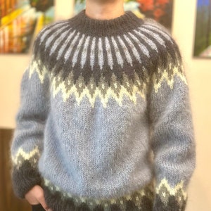Designer Icelandic Sweater, Fluffy Nordic Jumper, Oversized Mohair Turtleneck, Handknit Pullover, Fair Isle Sweater dress
