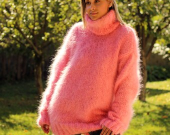 Hand Knitted  Mohair Sweater Sweet Fuzzy Turtleneck Jumper Pullover Jersey - MADE to ORDER - by Extravagantza