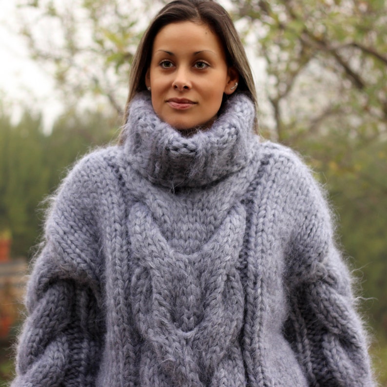 Hand Knit Mohair Sweater Light Gray Ultra Thick 10 Strands - Etsy