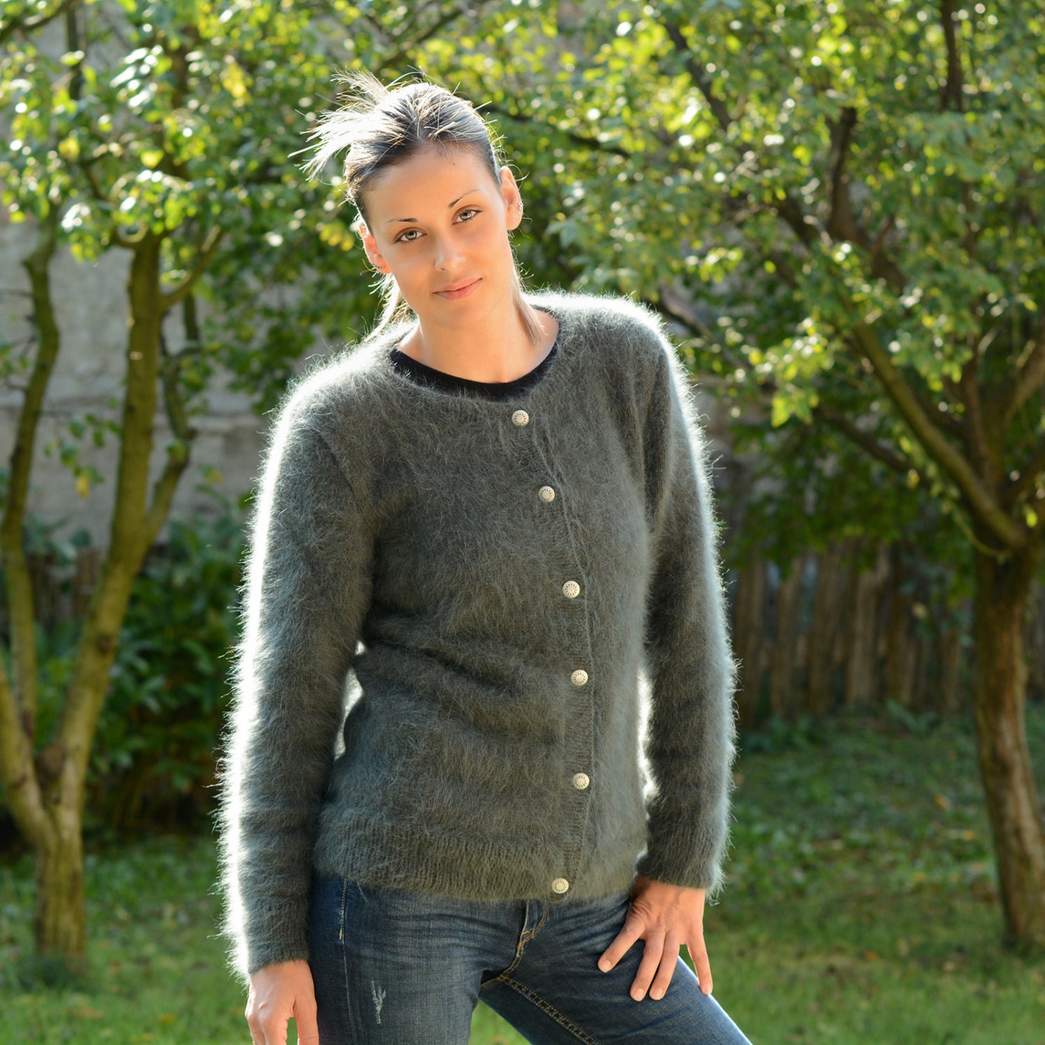 Hand Knit 100% Pure Angora Cardigan 
