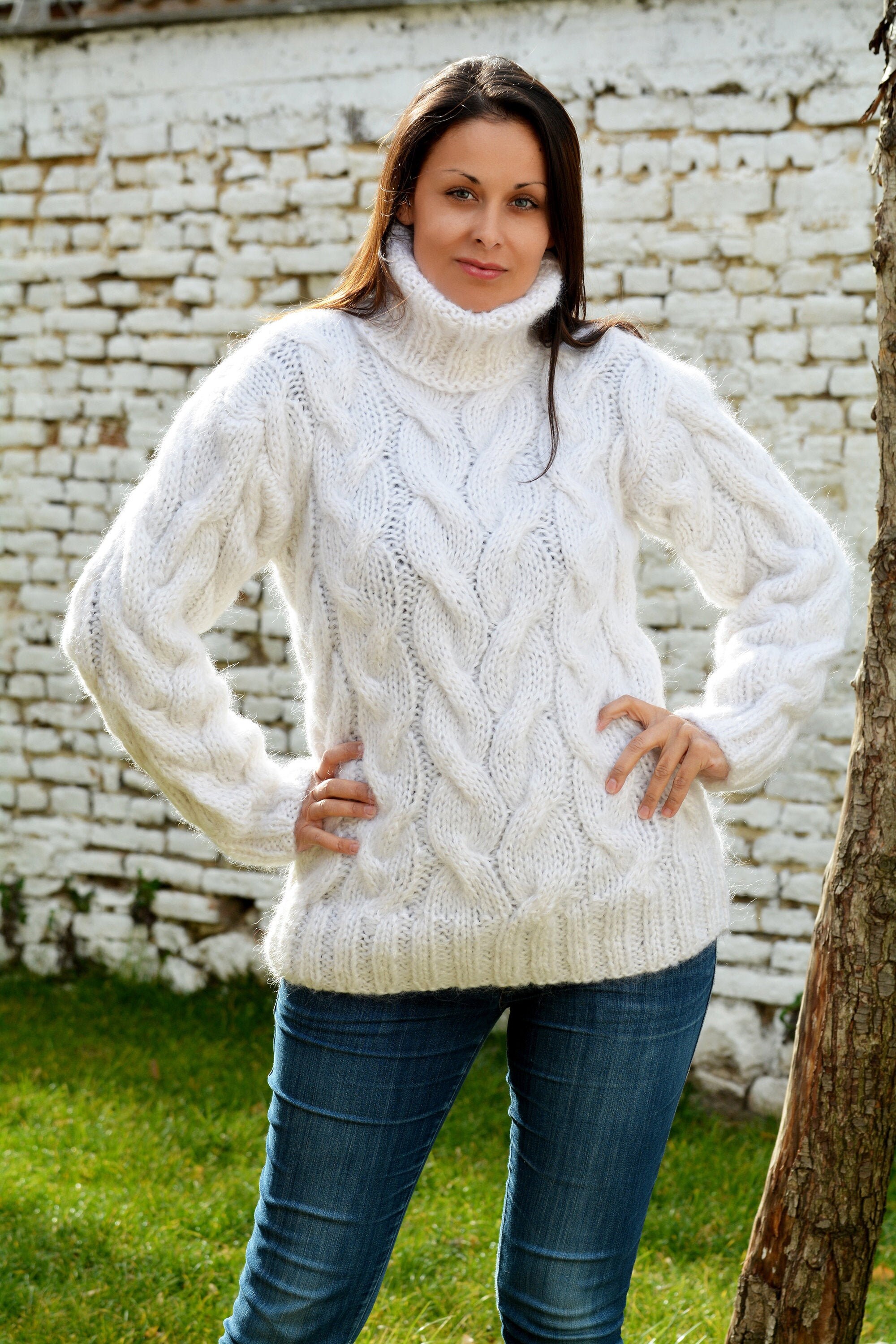 Cable Hand Knitted Mohair Sweater Snow 