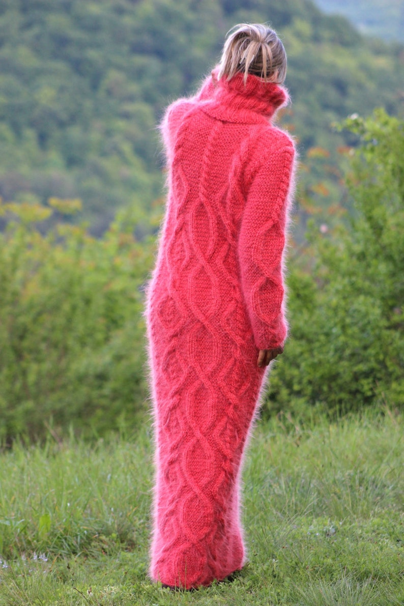 Hand Knitted Mohair Dress Coral Fuzzy Fetish Jersey Massive - Etsy