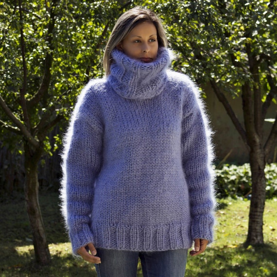 Mohair Jumper 8 Strands Hand Knit Sweater LILAC Color Fuzzy - Etsy