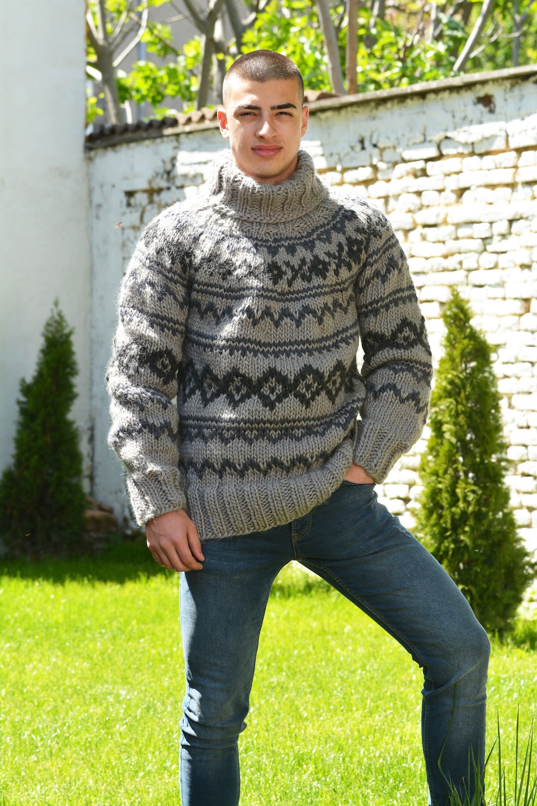 Designer Hand Knitted Wool Icelandic Sweater, Norwegian Pullover, Soft ...