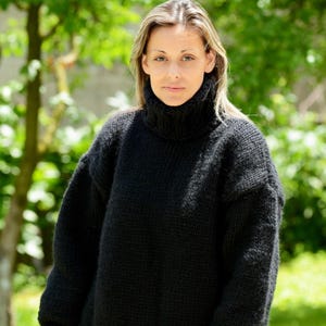 Hand Knitted pure Wool Sweater Black Soft non Mohair Turtleneck Jumper Pullover Jersey by EXTRAVAGANTZA * MADE to ORDER *