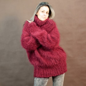 Hand Knitted Mohair Sweater in RED Color Fuzzy Turtleneck - Etsy