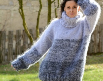 Fluffy Gray Sweater, Mohair Pullover, Turtleneck Jumper, Plus Size Sweater, Chunky Knitwear, Oversized Pullover, Comfy Sweater,Fuzzy Jumper