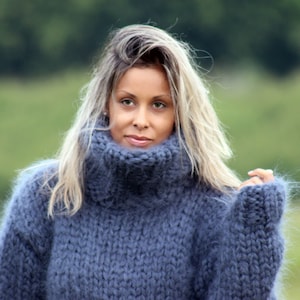 15 strands Hand Knitted Mohair Sweater Dark Gray Hand Made Fuzzy Turtleneck Jumper Pullover MADE to ORDER by EXTRAVAGANTZA