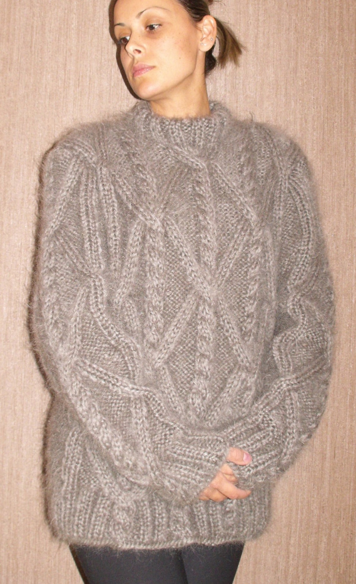 Hand Knitted Mohair Sweater Cable Fuzzy Gray or Choose Your - Etsy