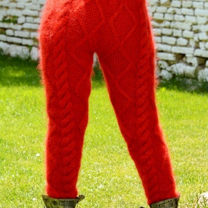 Hand Knitted Cable Mohair Pants, RED Legwarmers, Fetish Trousers, Leggings by Extravagantza image 3