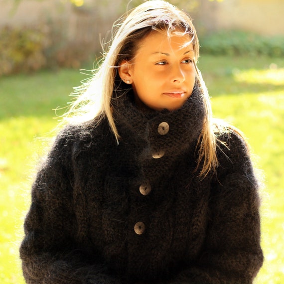 Hand Knit Mohair Cardigan Turtleneck 