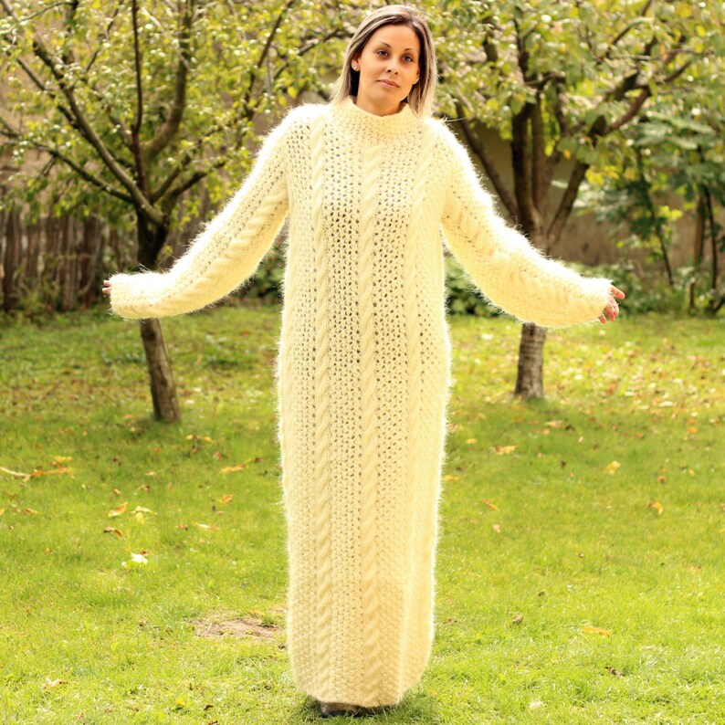 Hand Knitted Mohair Dress White Fuzzy Fetish Jersey Massive | Etsy