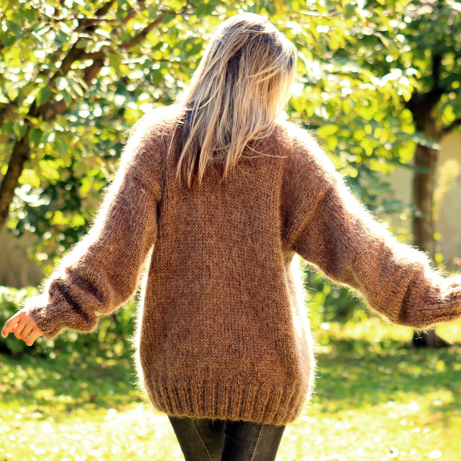Hand Knitted Mohair Sweater BROWN Mix 