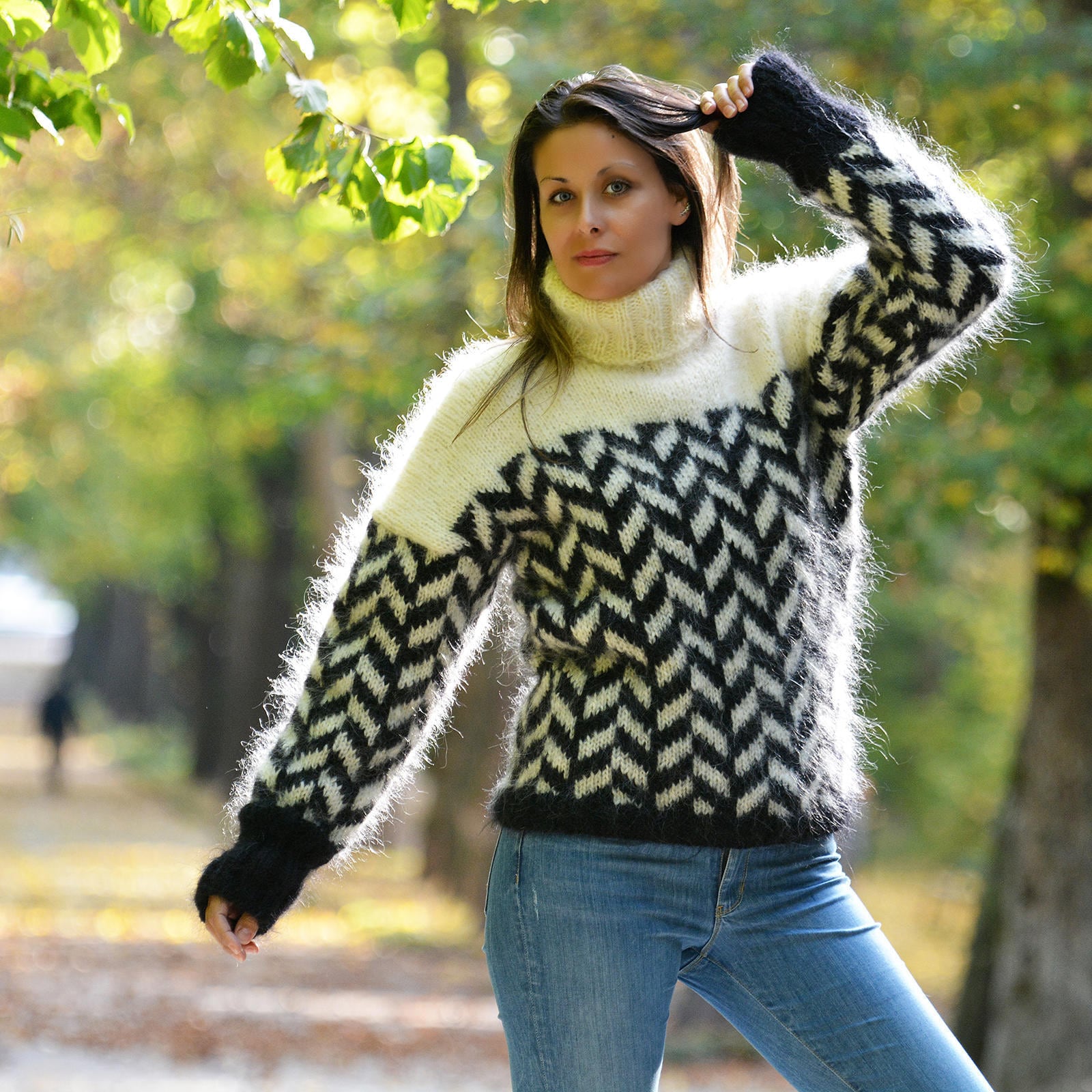 Mohair Sweater Hand Knitted Black and 