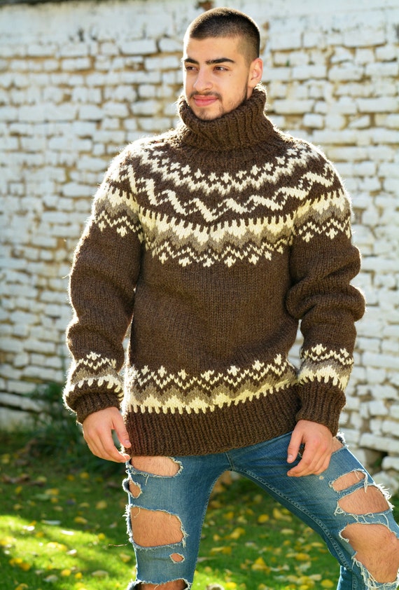 Hand Knitted Wool Icelandic Sweater, Norwegian Itchy Pullover