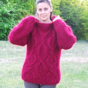 Cable Mohair Sweater, Fuzzy Hooded Jumper, hoode Pullover Jersey by Extravagantza