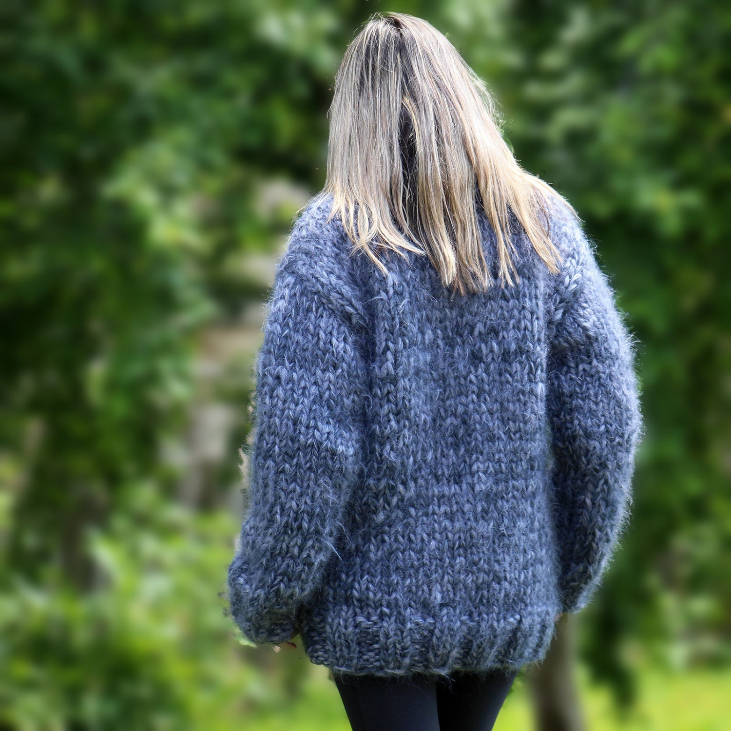 10 Strands Hand Knit Mohair Sweater Gray Mix Thick Turtleneck - Etsy