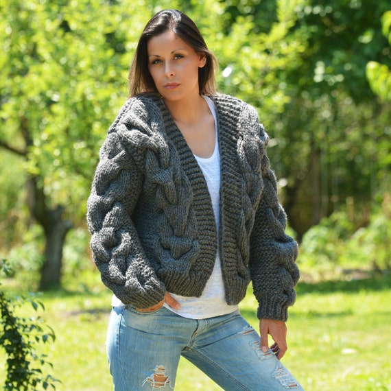 Hand Knit Mohair Cardigan Soft Wool Coat Designer Jacket 