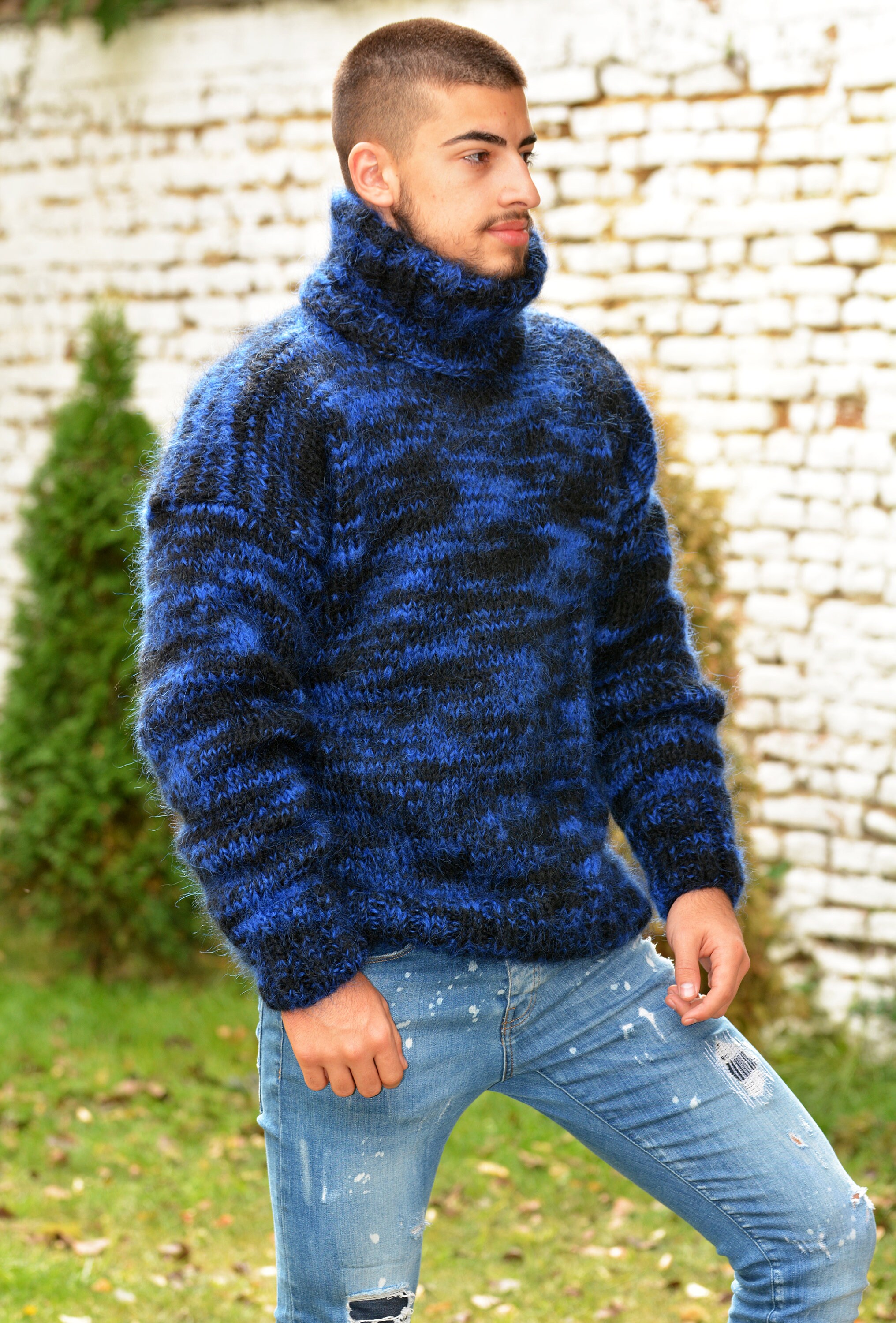 Mohair Jumper Mens Wool Sweater Fuzzy 