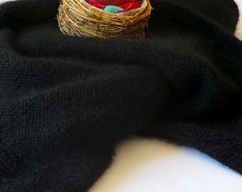 Thick Hand Knitted Mohair Blanket, BLACK Fuzzy Beadspread Bedcover Throw Guilt MADE to ORDER