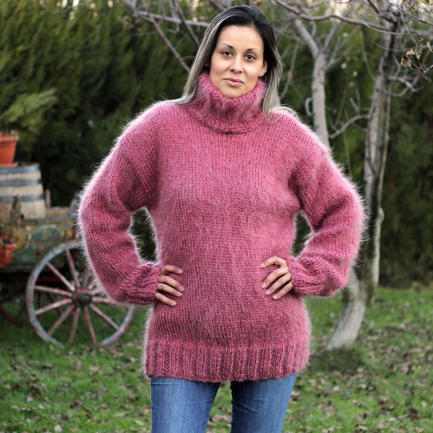 Hand Knitted Mohair Sweater in Dark Pink Color Fuzzy - Etsy