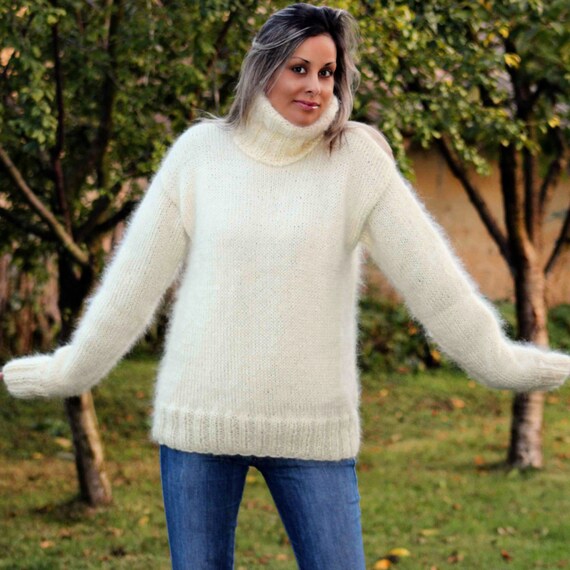 Hand Knit Mohair Sweater White 