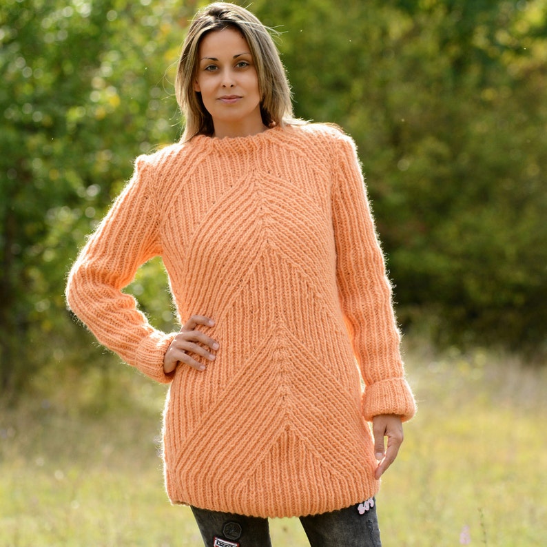 Hand Knitted Pure Wool Sweater Peach Color Soft Crew Neck - Etsy