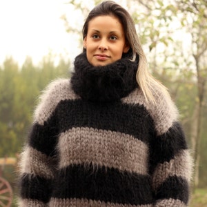 8 strands of yarn Chunky black mohair and wool mix sweater T1058 – Tiffy  mohair