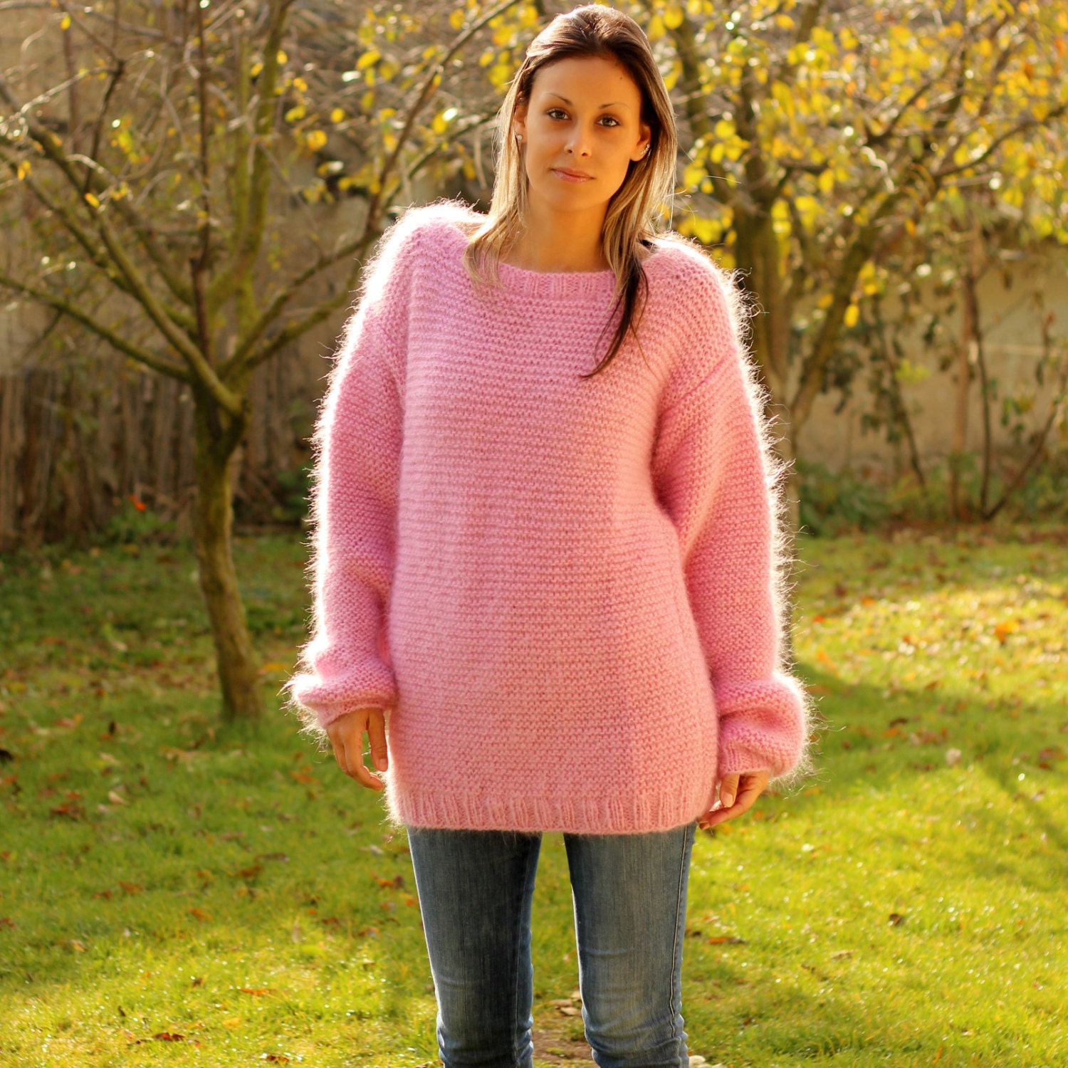 Hand Knitted Mohair Sweater Sweet PINK Fuzzy Crewneck Jumper - Etsy